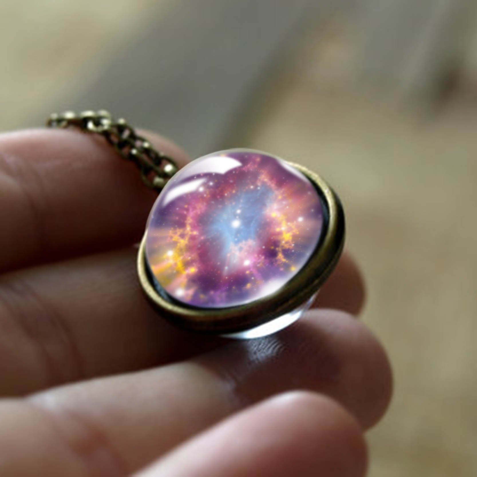 Wholesale double-sided glass ball solar system cosmic star necklace